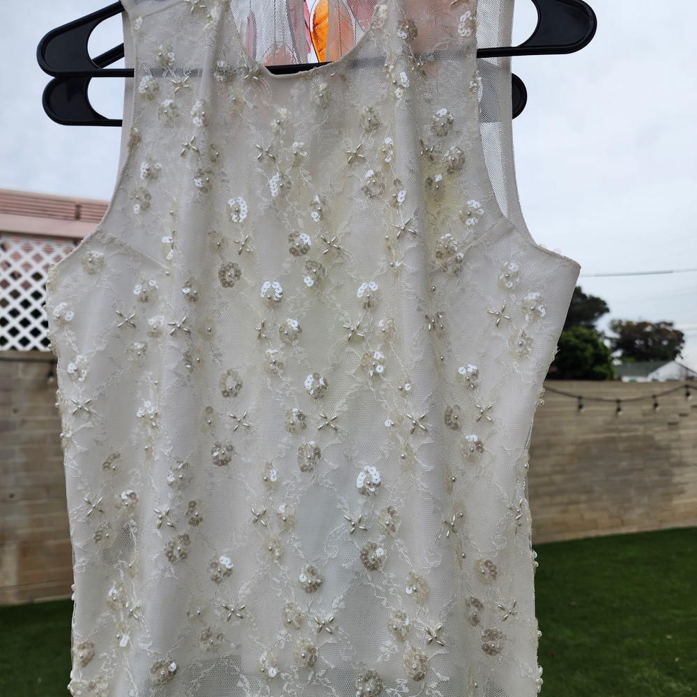 Neiman Marcus Cream Floral Embellished Blouse